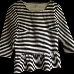 Loft Black and White Striped Peplum Top size XS